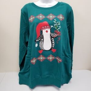 Woman Within Penguin Christmas Holiday Sweatshirt Top Size Large 18/20